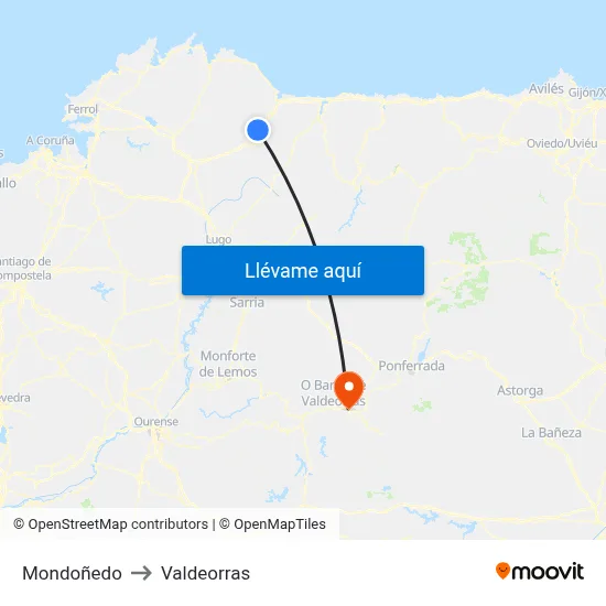 Mondoñedo to Valdeorras map