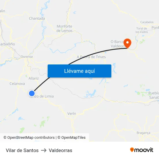Vilar de Santos to Valdeorras map
