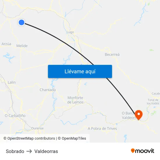 Sobrado to Valdeorras map