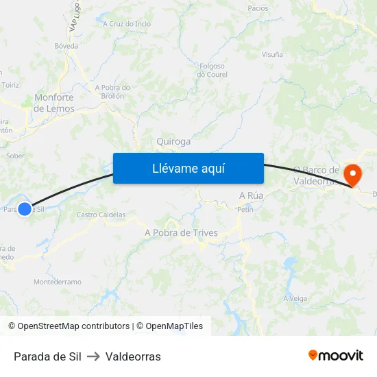 Parada de Sil to Valdeorras map
