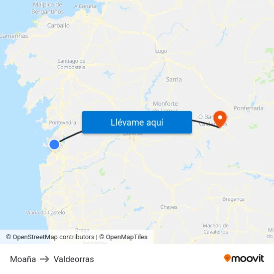 Moaña to Valdeorras map