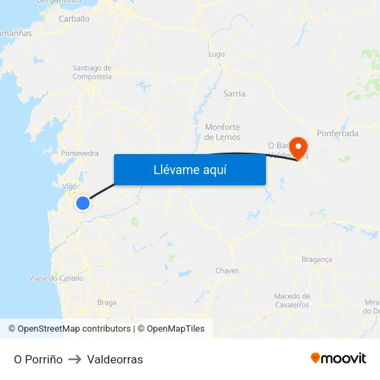 O Porriño to Valdeorras map