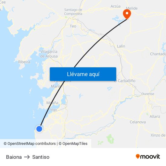 Baiona to Santiso map