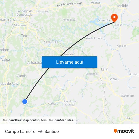 Campo Lameiro to Santiso map