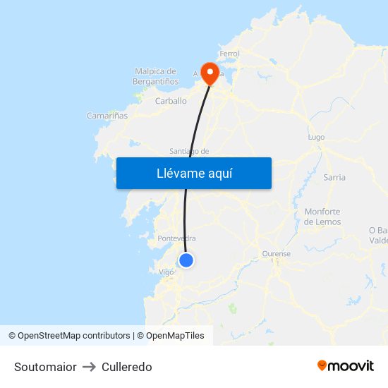 Soutomaior to Culleredo map