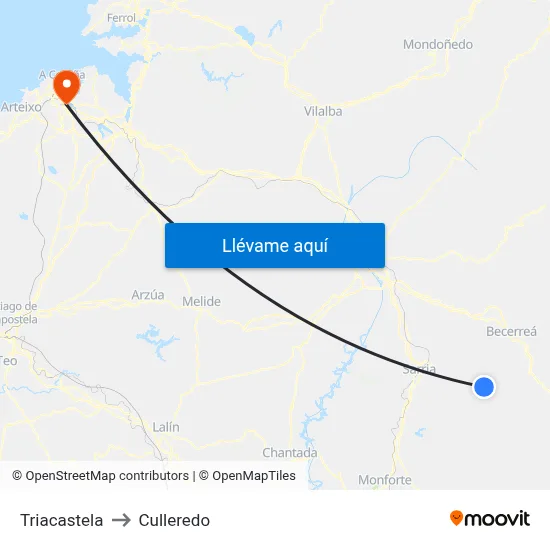 Triacastela to Culleredo map