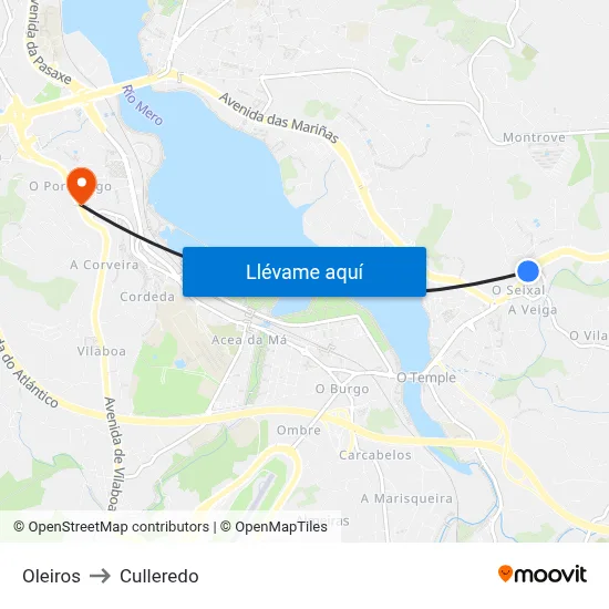 Oleiros to Culleredo map