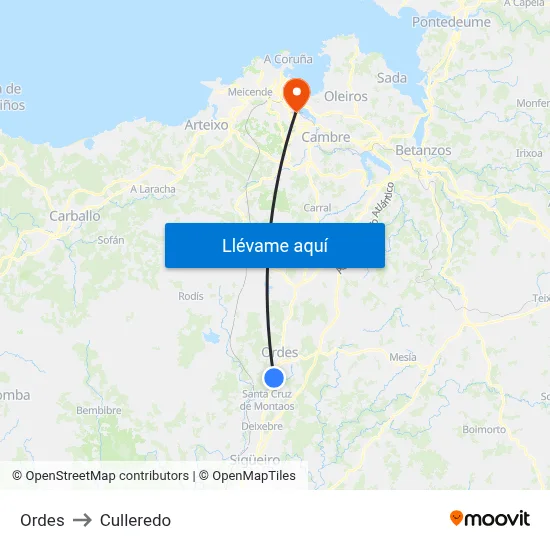 Ordes to Culleredo map