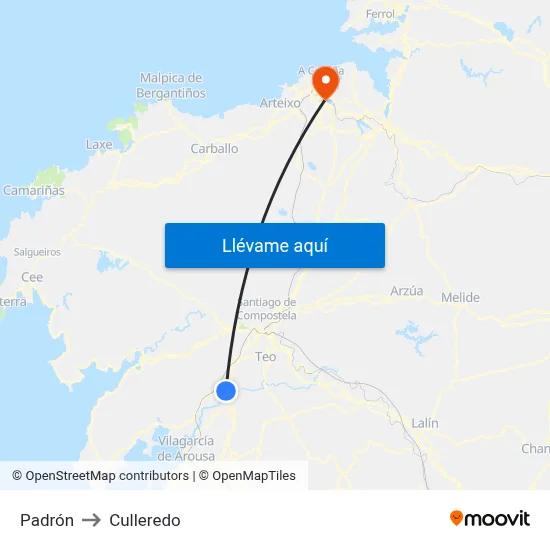 Padrón to Culleredo map