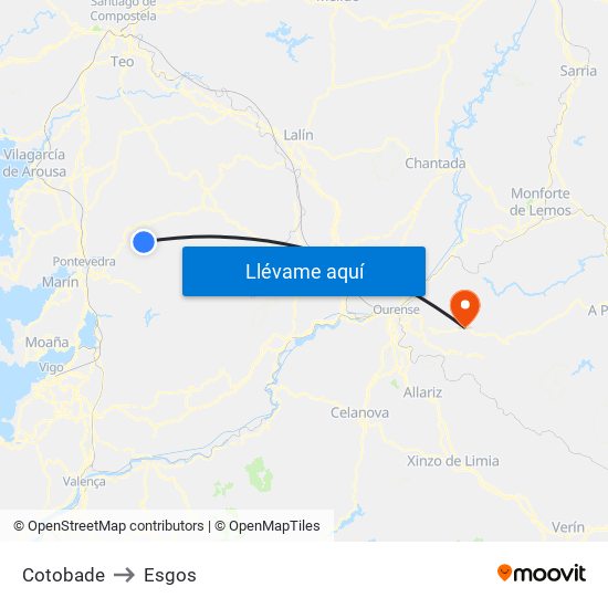 Cotobade to Esgos map