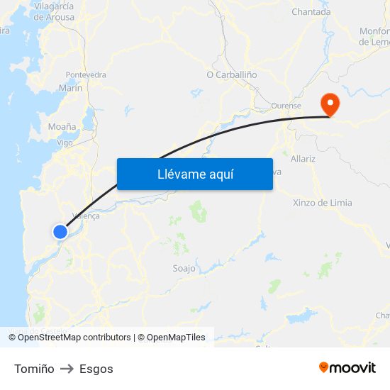 Tomiño to Esgos map