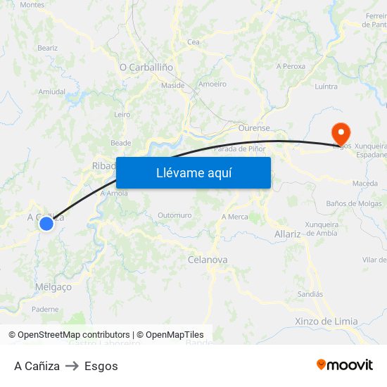 A Cañiza to Esgos map
