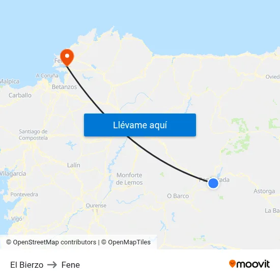 El Bierzo to Fene map