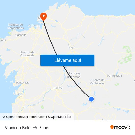 Viana do Bolo to Fene map