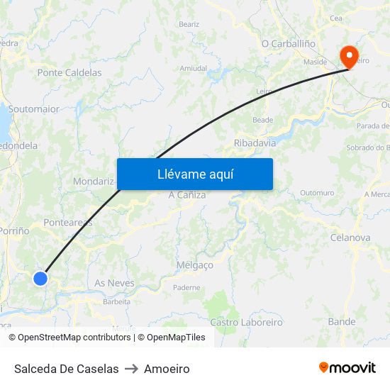 Salceda De Caselas to Amoeiro map