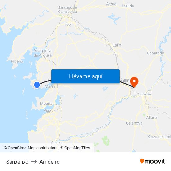 Sanxenxo to Amoeiro map