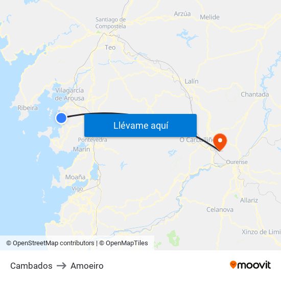 Cambados to Amoeiro map