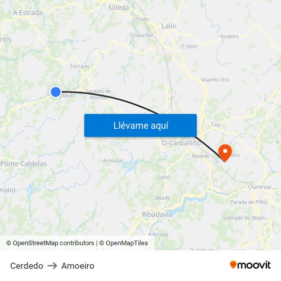 Cerdedo to Amoeiro map