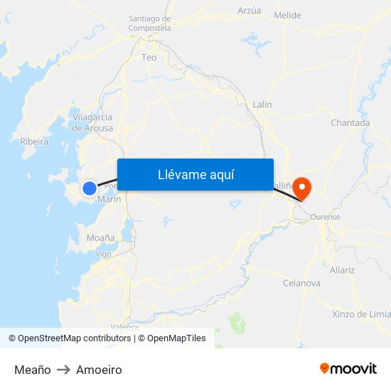 Meaño to Amoeiro map
