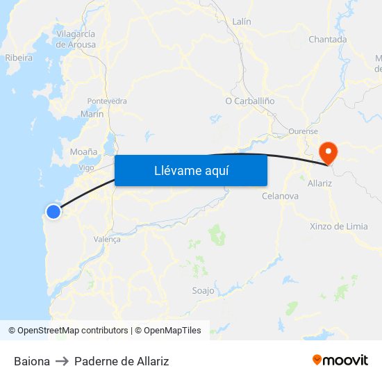 Baiona to Paderne de Allariz map