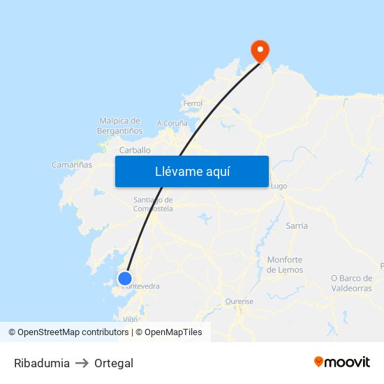 Ribadumia to Ortegal map