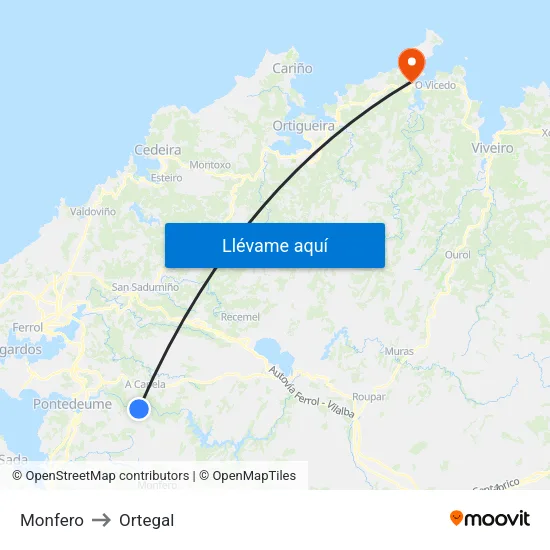 Monfero to Ortegal map
