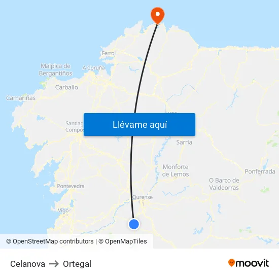 Celanova to Ortegal map