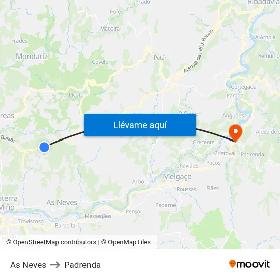 As Neves to Padrenda map
