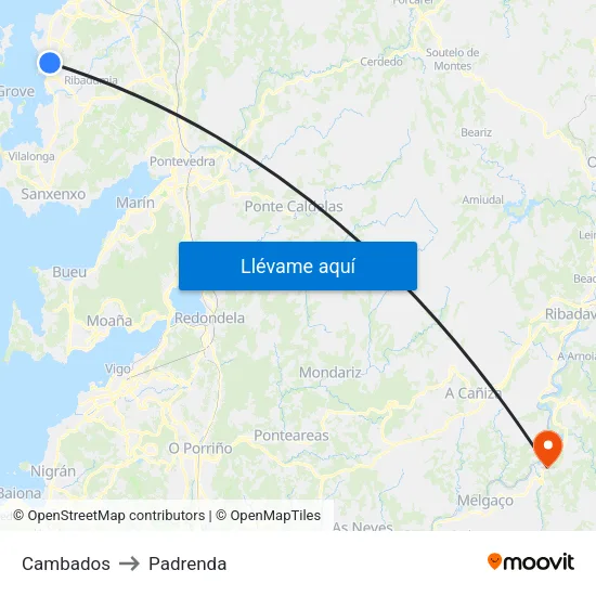 Cambados to Padrenda map
