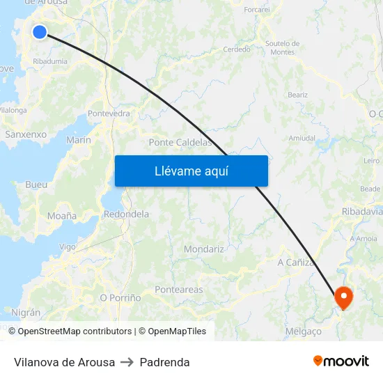 Vilanova de Arousa to Padrenda map