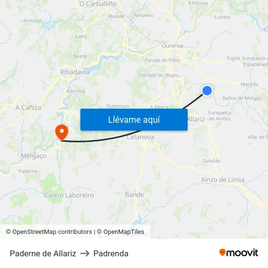 Paderne de Allariz to Padrenda map