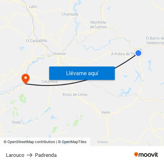 Larouco to Padrenda map