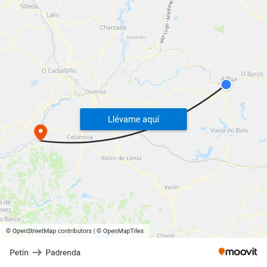 Petín to Padrenda map
