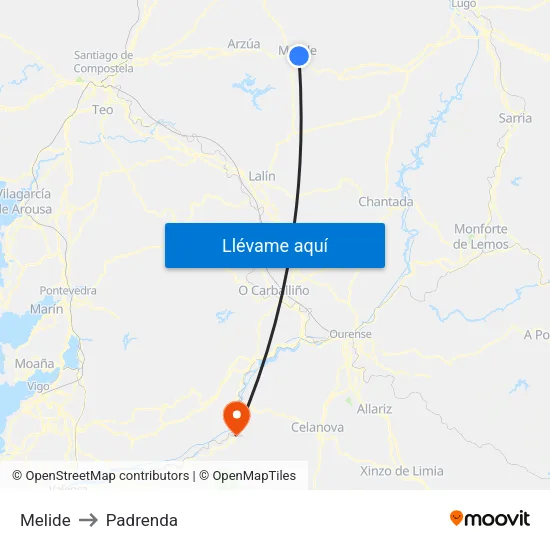 Melide to Padrenda map