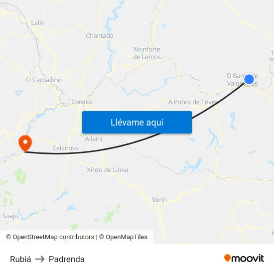 Rubiá to Padrenda map