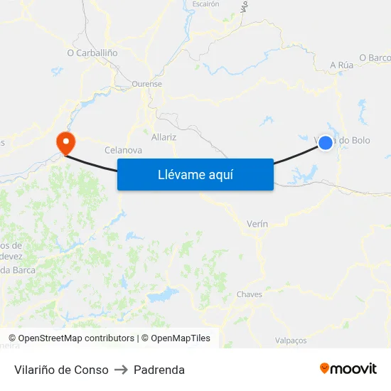 Vilariño de Conso to Padrenda map