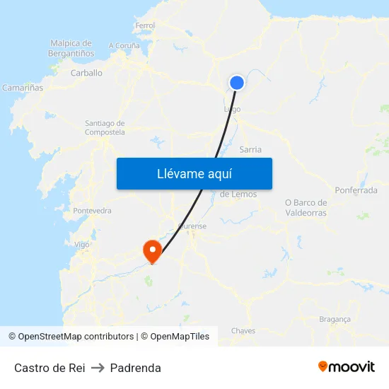 Castro de Rei to Padrenda map