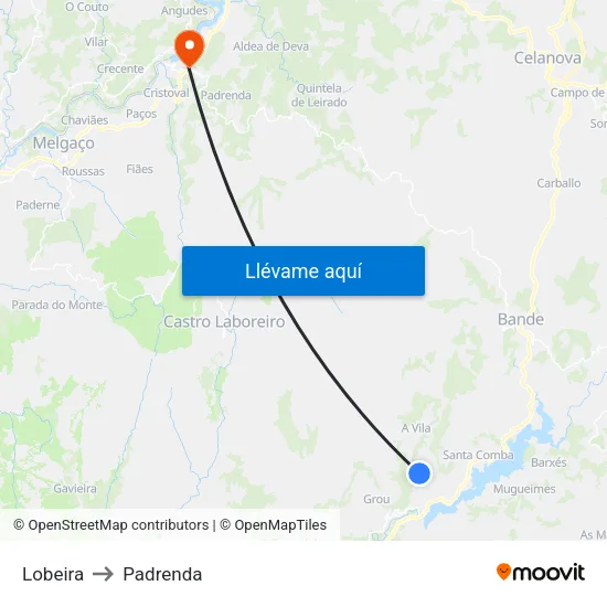 Lobeira to Padrenda map