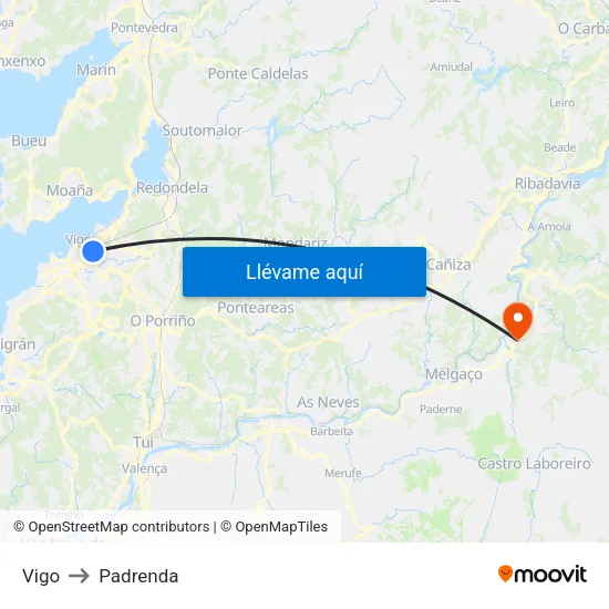 Vigo to Padrenda map