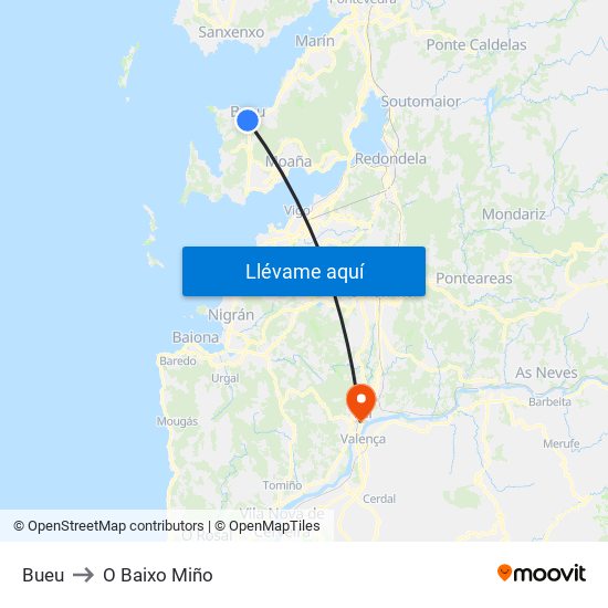 Bueu to O Baixo Miño map