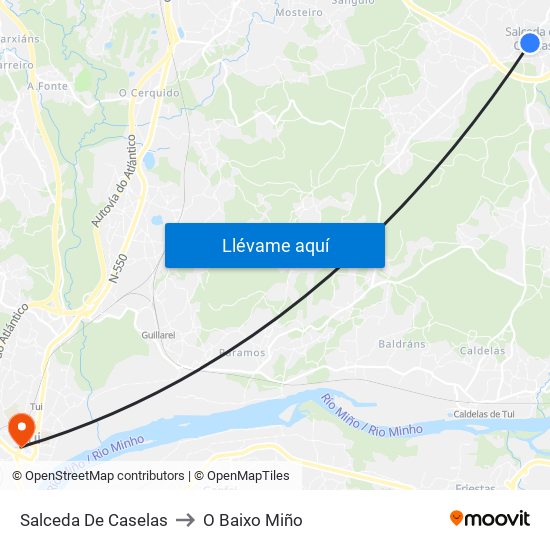 Salceda De Caselas to O Baixo Miño map