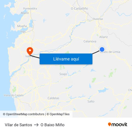 Vilar de Santos to O Baixo Miño map