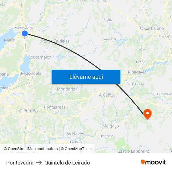 Pontevedra to Quintela de Leirado map