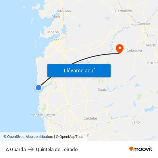 A Guarda to Quintela de Leirado map