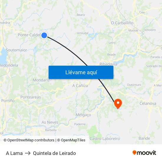 A Lama to Quintela de Leirado map