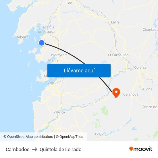 Cambados to Quintela de Leirado map