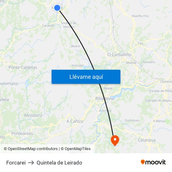 Forcarei to Quintela de Leirado map