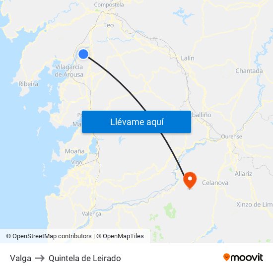 Valga to Quintela de Leirado map