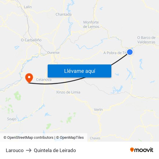 Larouco to Quintela de Leirado map