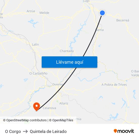O Corgo to Quintela de Leirado map